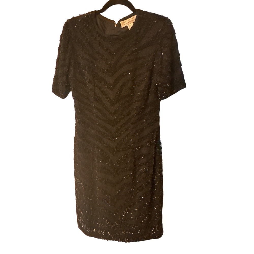 NiteLine By Della Roufogali Black Sequin Silk Dress Size 6 Evening Cocktail